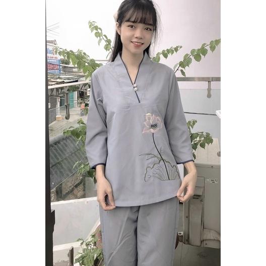 Đồ Lam Đi Chùa# Mẫu Hoa 2 Nút