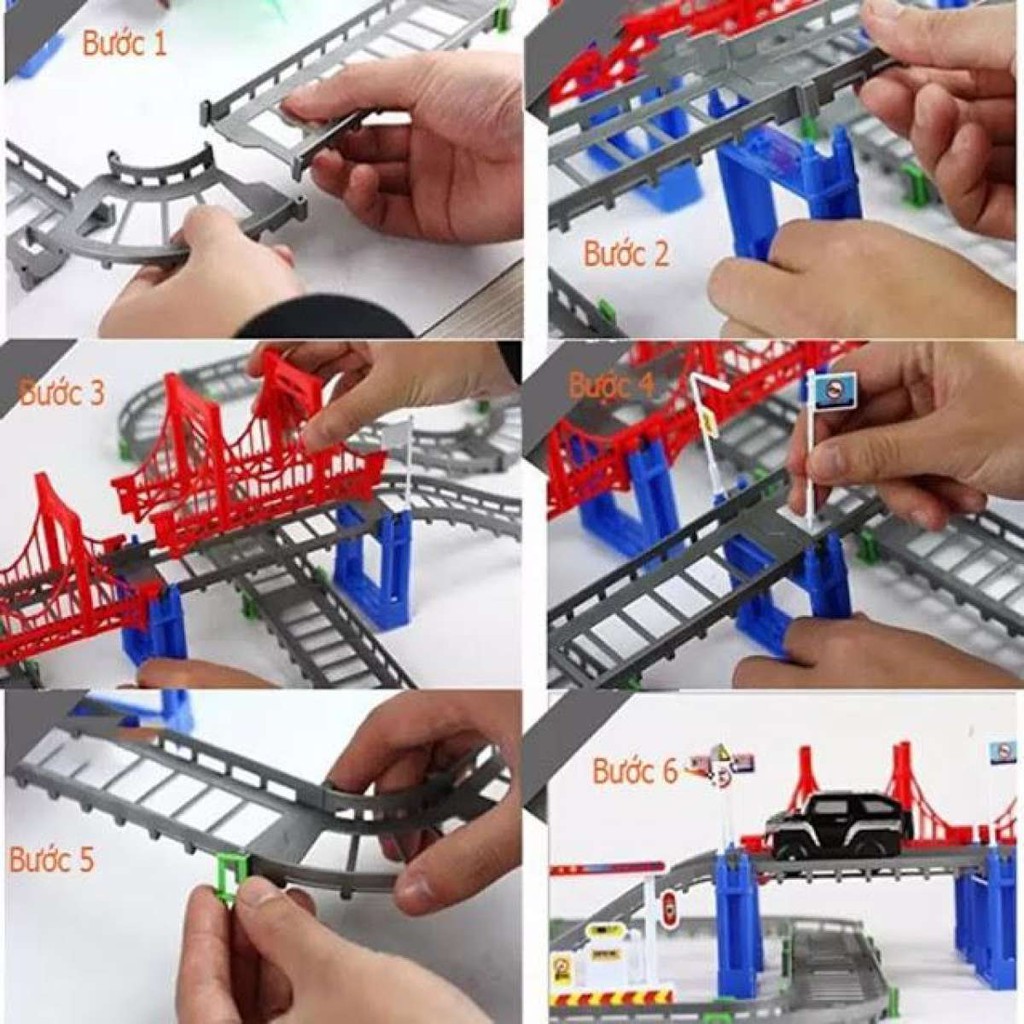 Bộ đồ chơi đường đua ô tô tàu lượn 56 chi tiết chất liệu nhựa ABS bền chắc, dẻo dai và an toàn cho trẻ