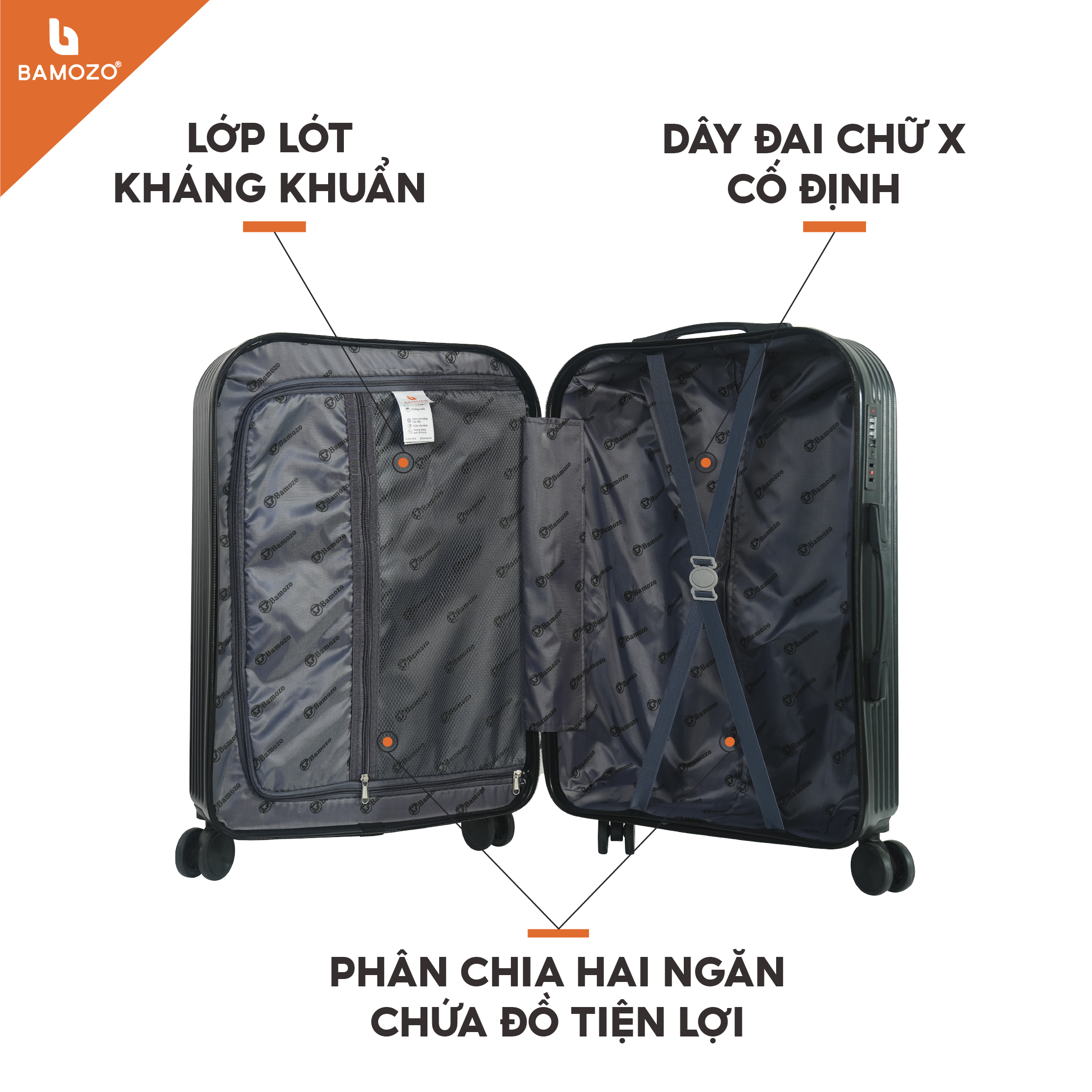 Hình ảnh Vali du lịch thời trang Bamozo 8812 size 20/24 , vali nhựa kéo được bảo hành 5 năm.