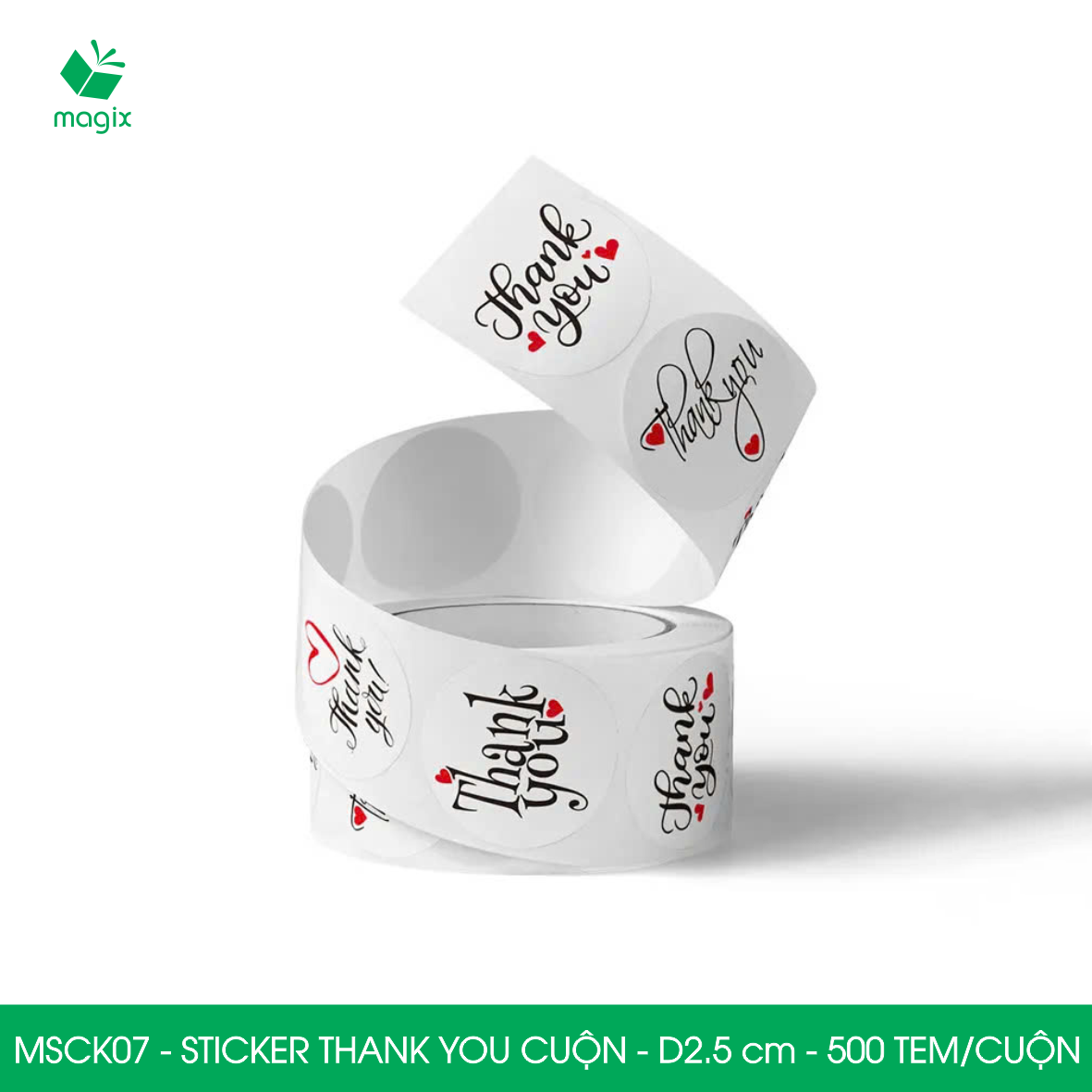 MSCK07 - D2.5 cm - Cuộn 500 sticker thank you tròn, nhãn dán thank you, tem dán cảm ơn