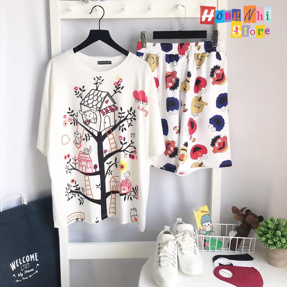 Quần Short Cartoon Unisex Màu Trắng - Quần Đùi Hoạt Hình Siêu Cute - MM