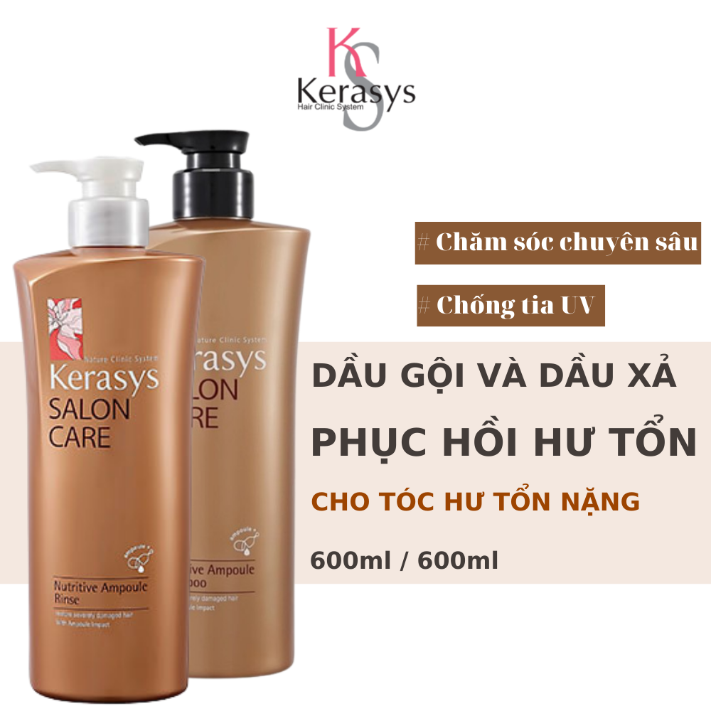 Combo Dầu Gội Cao Cấp Cho Tóc Hư Tổn Kerasys Salon Care Nutritive Ampoule Shampoo (600ml) + Dầu Xả Cao Cấp Cho Tóc Hư Tổn Kerasys Salon Care Nutritive Ampoule Conditioner (600ml)