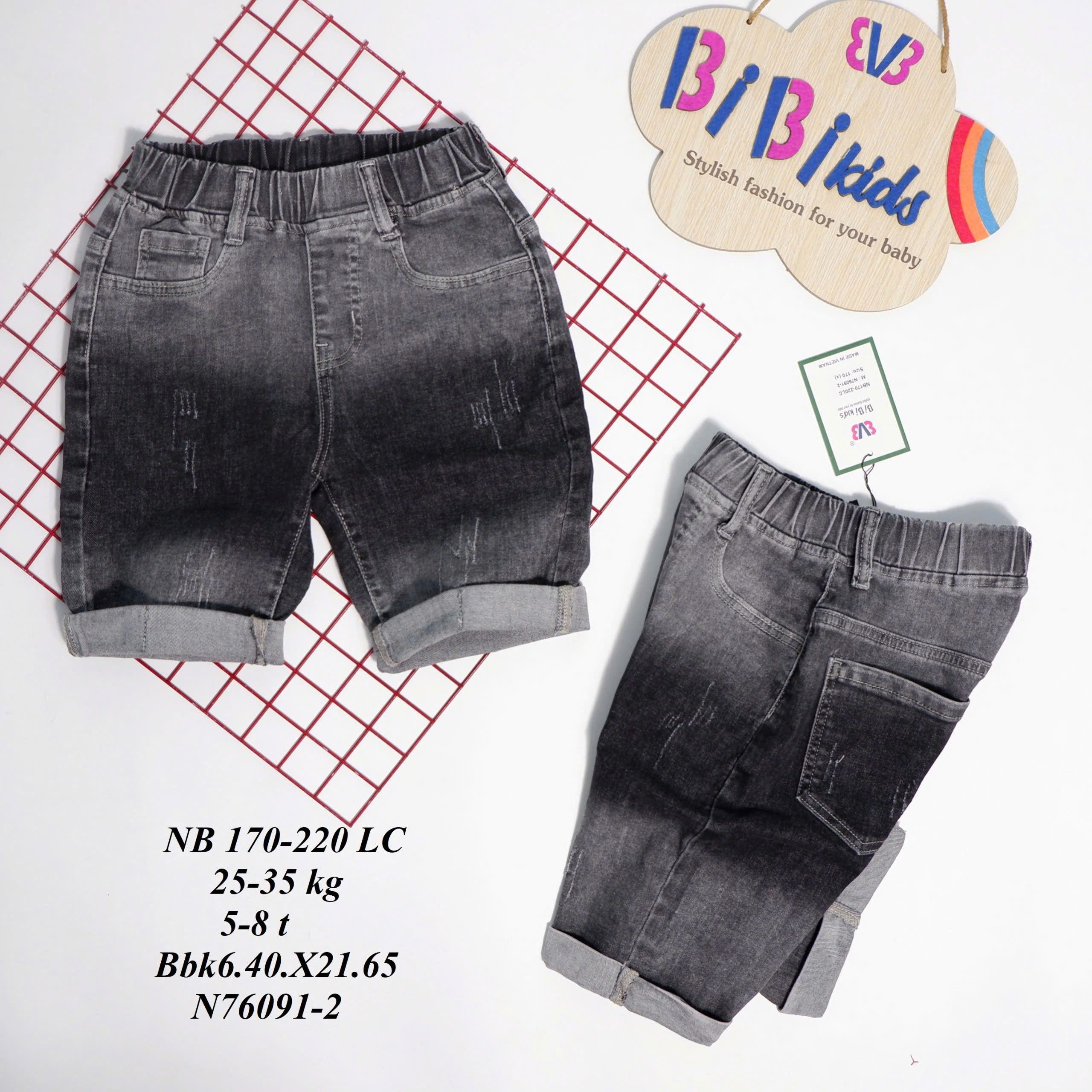 Quần đùi cho bé trai phối đồ phong cách size 20-35kg chất jeans co giãn mềm mịn mát
