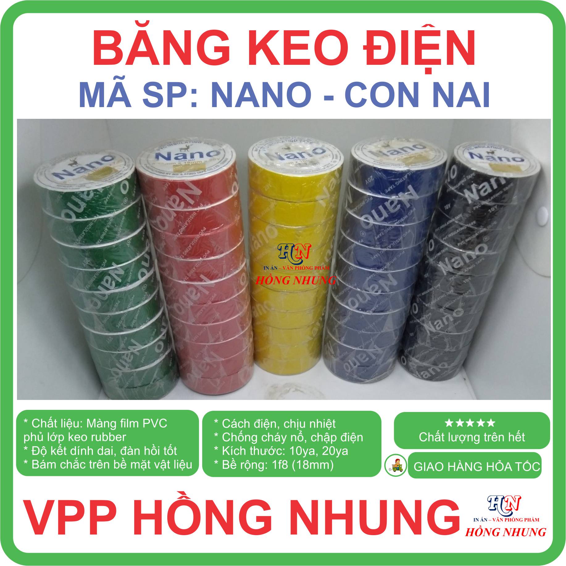 Băng keo điện Nano 10Yard / 20Y- bám dính chắc chắn, dẻo, dai, cách điện / PVC insulating tape