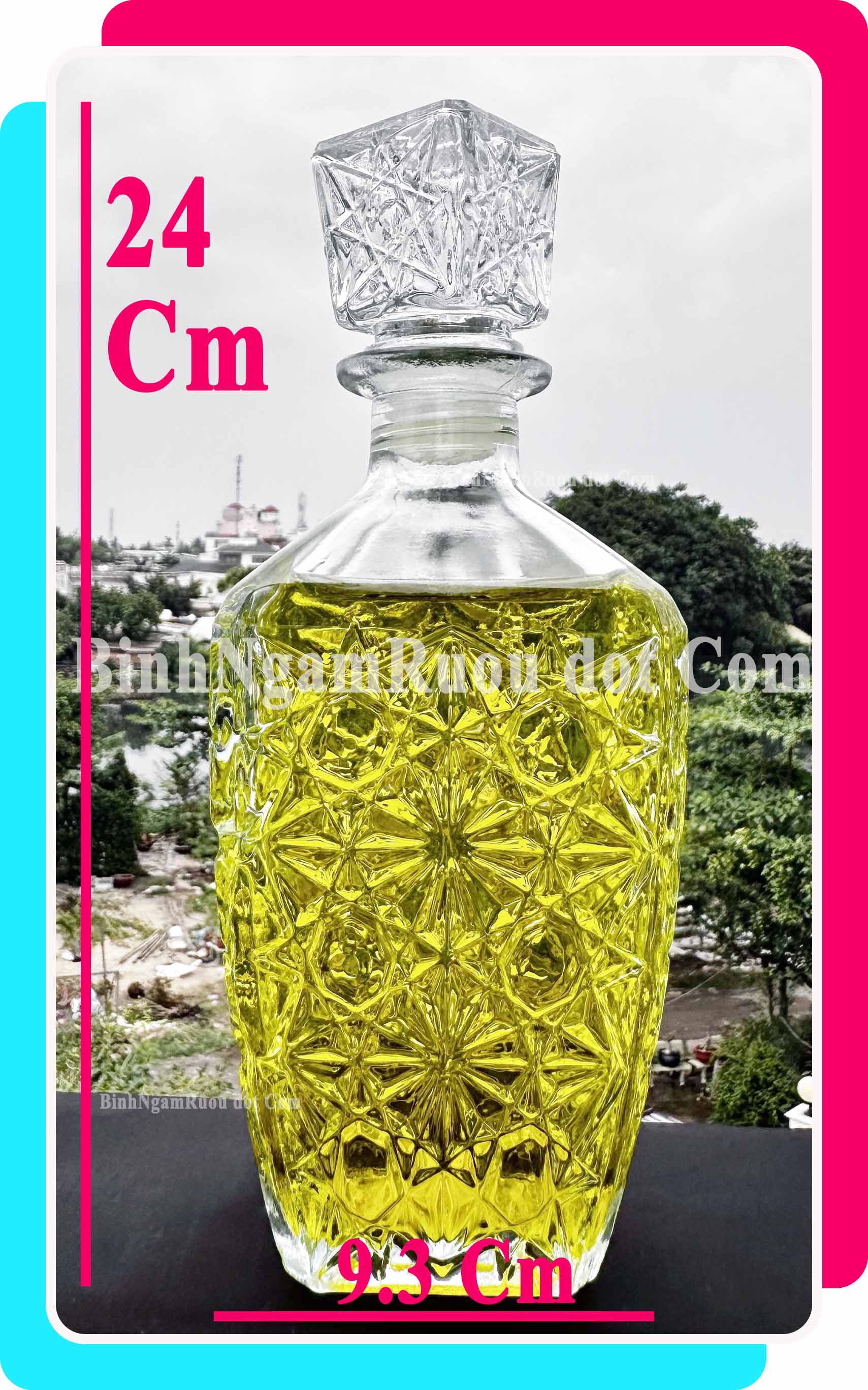 C52 Chai Đựng Rượu Thủy Tinh Dáng Chai Vuông Hoa Văn Nắp Thủy Tinh Sang Trọng - Cao Cấp 800ml - Đẹp Cao Cấp - Nắp Kín Thủy Tinh Trong - Quà Biếu Sang Trọng