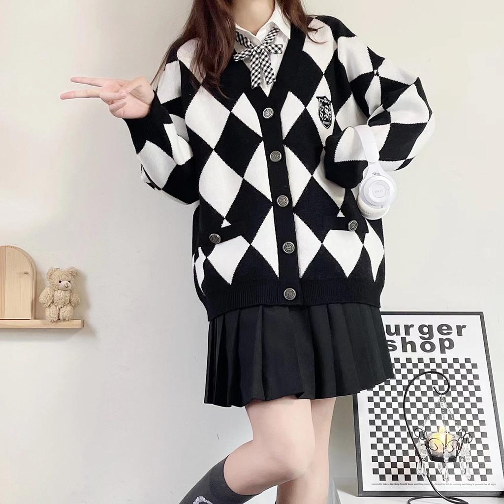 Áo khoác cardigan dệt kim họa tiết quả trám nữ sinh đại học Hadu shop