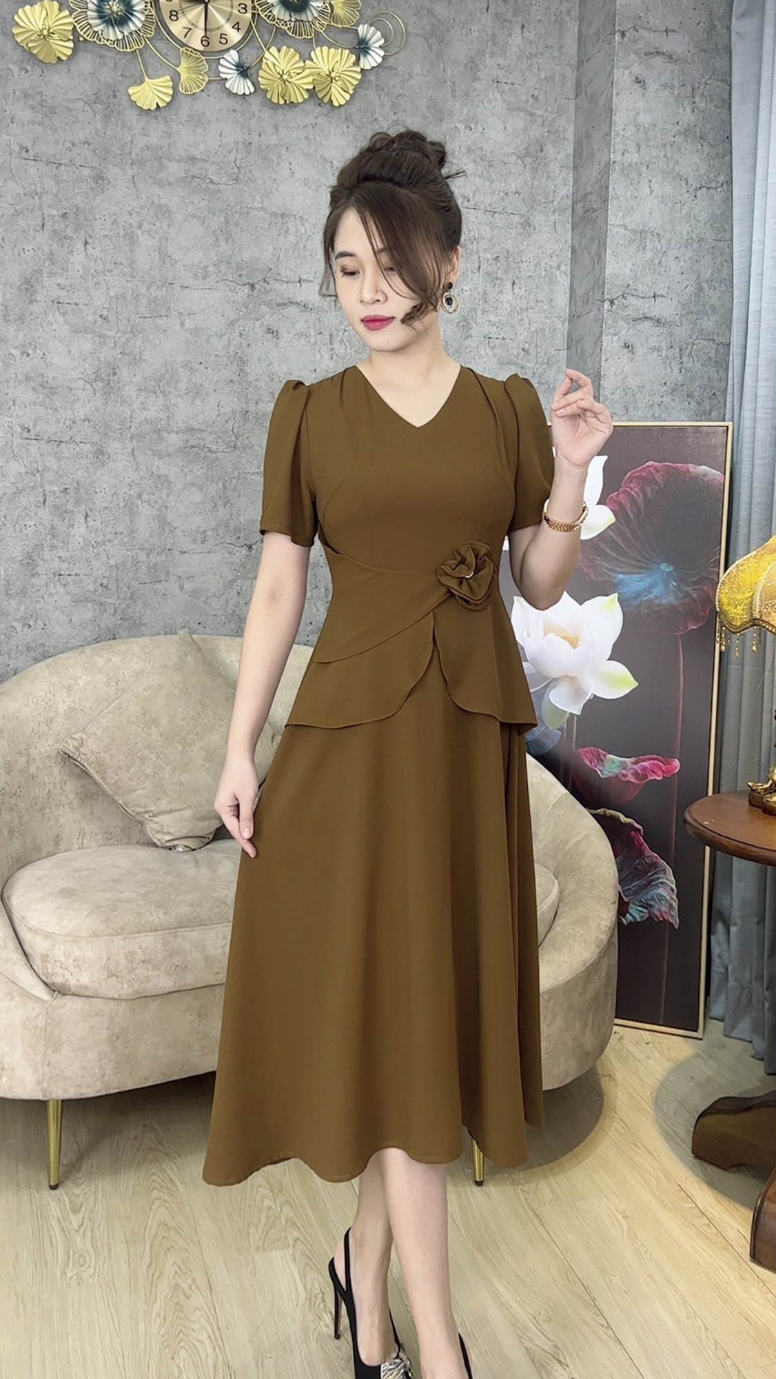 Đầm Trung Niên [ Linh Trà ] (TM 584) Cao Cấp Màu Sắc Trẻ Trung Tươi Sáng Họa Tiết Sang Trọng Đi Làm Đi Tiệc Bigsize