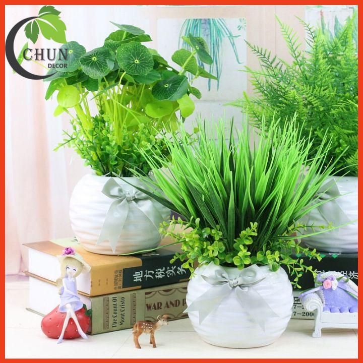 Chậu Cây Rau Má, Chậu Mạ Non Nhân Tạo Để Bàn, Kệ Tủ Trang Trí Nhà Cửa, Cửa Hàng, Văn Phòng, Lớp Học