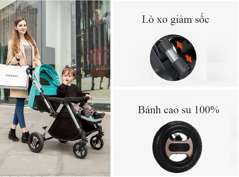 Xe Đẩy em bé 2 Chiều Gấp Gọn,Thiết Kế Châu Âu, Năng Động, Hợp Kim, Trọng tải 80kg