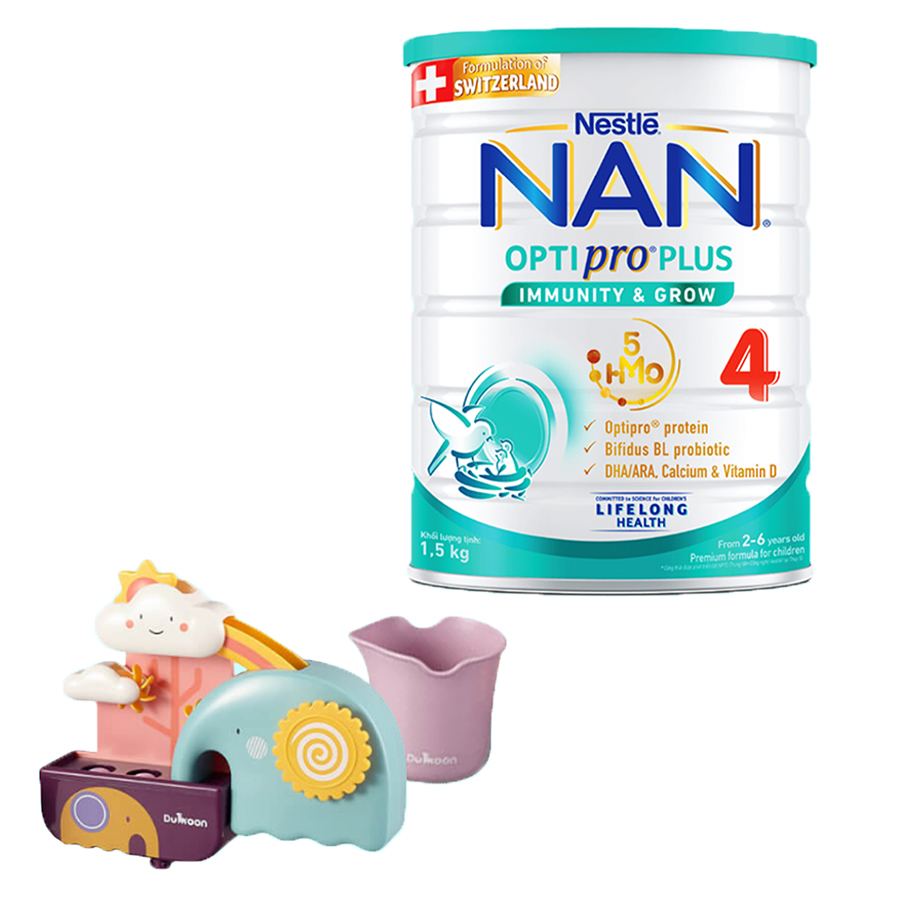 Sữa Bột Nestlé NAN OPTIPRO PLUS 4 1500g/lon với 5HMO Hỗ trợ Đề Kháng - Tiêu Hóa - Trí Não &amp; Chiều Cao (Dành cho trẻ từ 2-6 tuổi) - Tặng Bộ đồ chơi nhà tắm