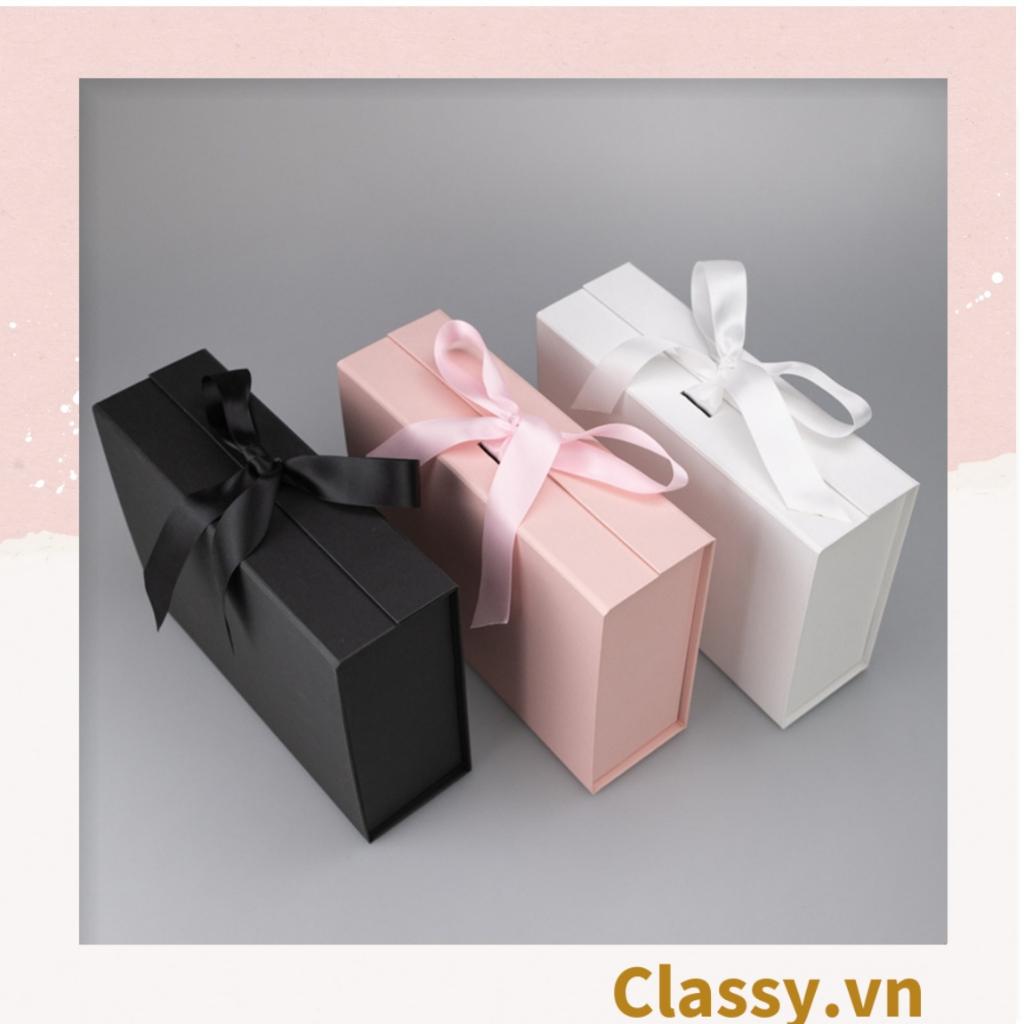 Hộp quà Classy tặng giấy cứng trơn màu, giấy cứng cực sang, Quà tặng Sinh Nhật kèm ruy băng Q769