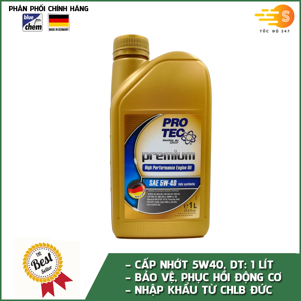 Dầu nhớt tổng hợp động cơ cho xe tay ga Pro-tec Premium Bluechem 5W40 PT-5W40-1L 1lít - Phù hợp cho xe chạy xa, chạy phượt, tăng khả năng đầm xe, mát máy