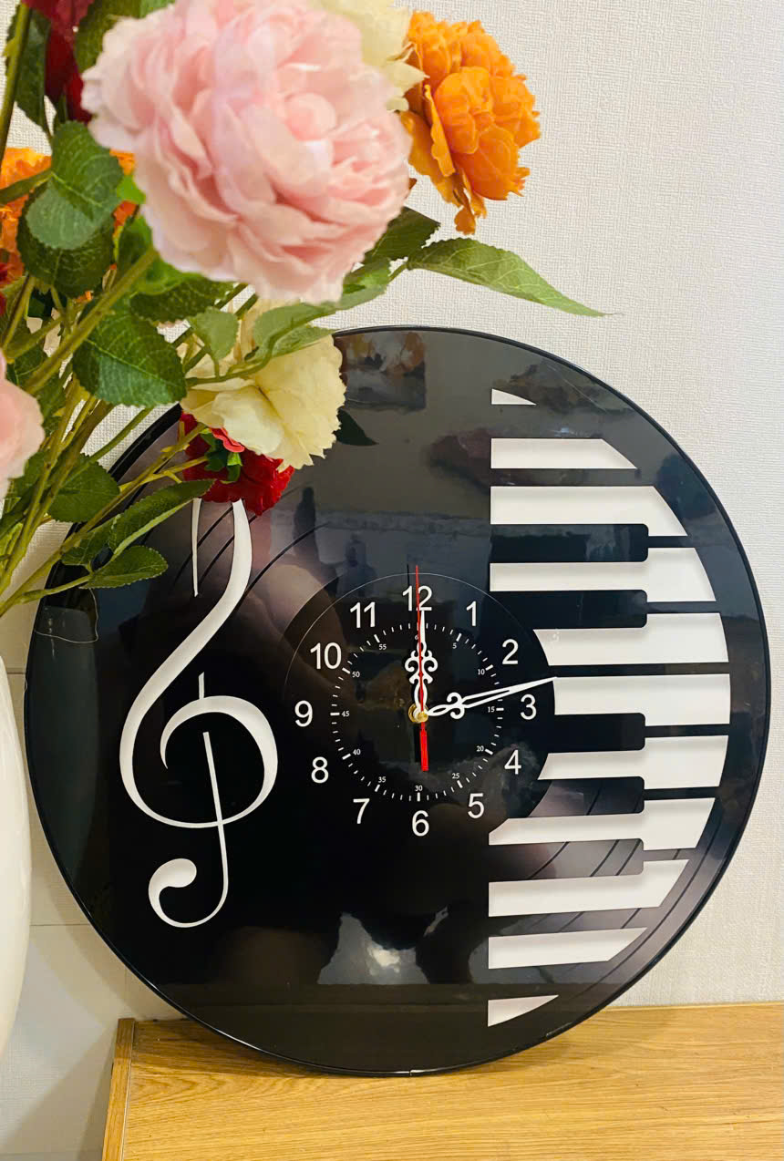 (HCM) Tranh đồng hồ tròn hoạ tiết âm nhạc tarng trí lớp học nhạc, phòng thu âm Binbin 1 kèm đinh treo