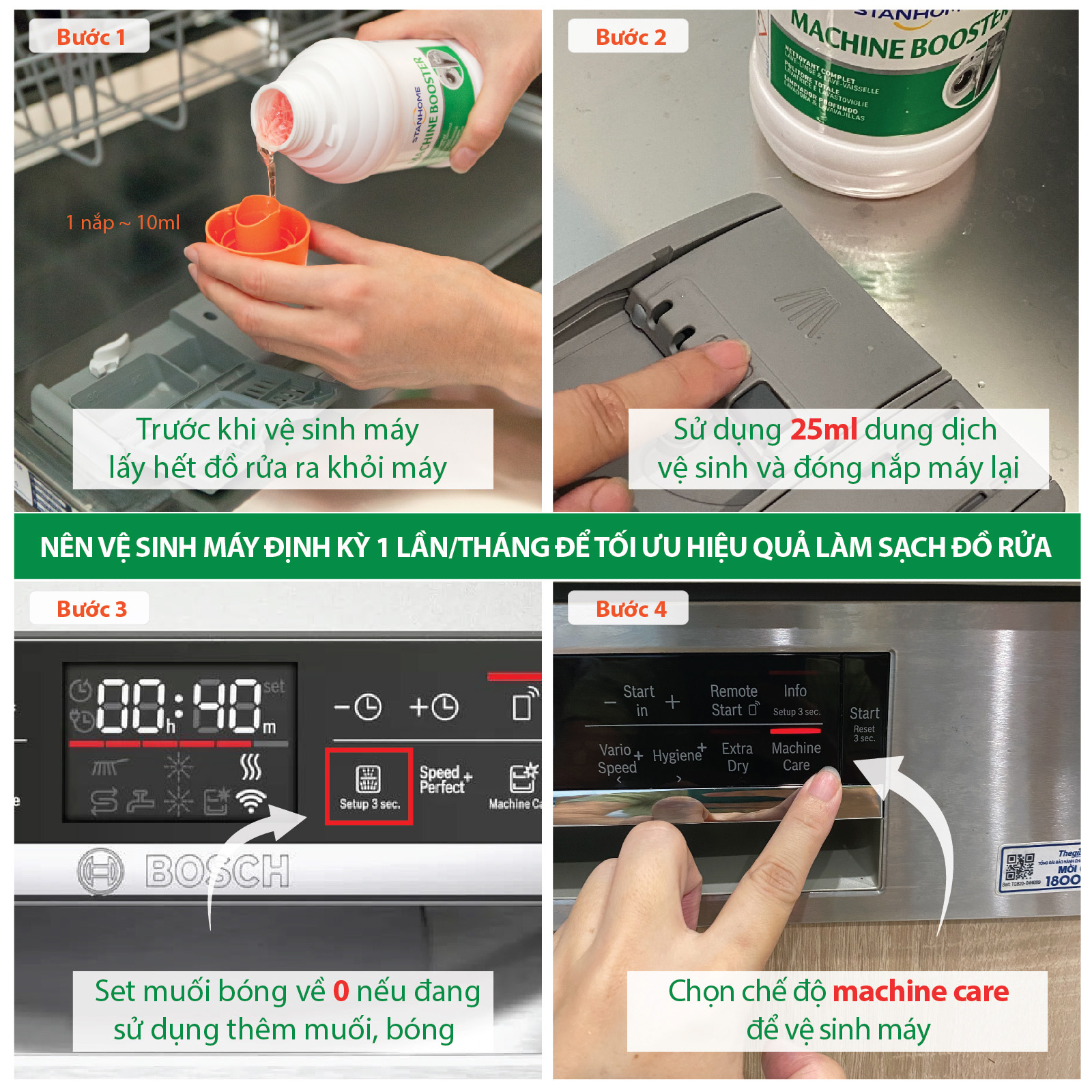 Dung dịch vệ sinh lồng giặt, máy rửa chén Stanhome Machine Booster nguyên liệu tự nhiên 500ml