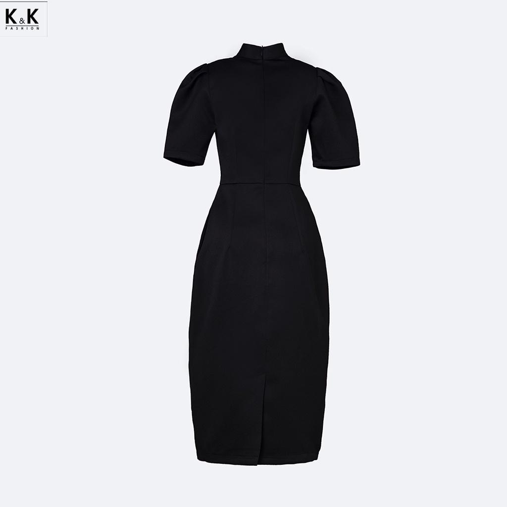 Đầm Đen Ôm Body Đính Hoa K&amp;K Fashion KK130-13 Chất Liệu Tafta 2 Da