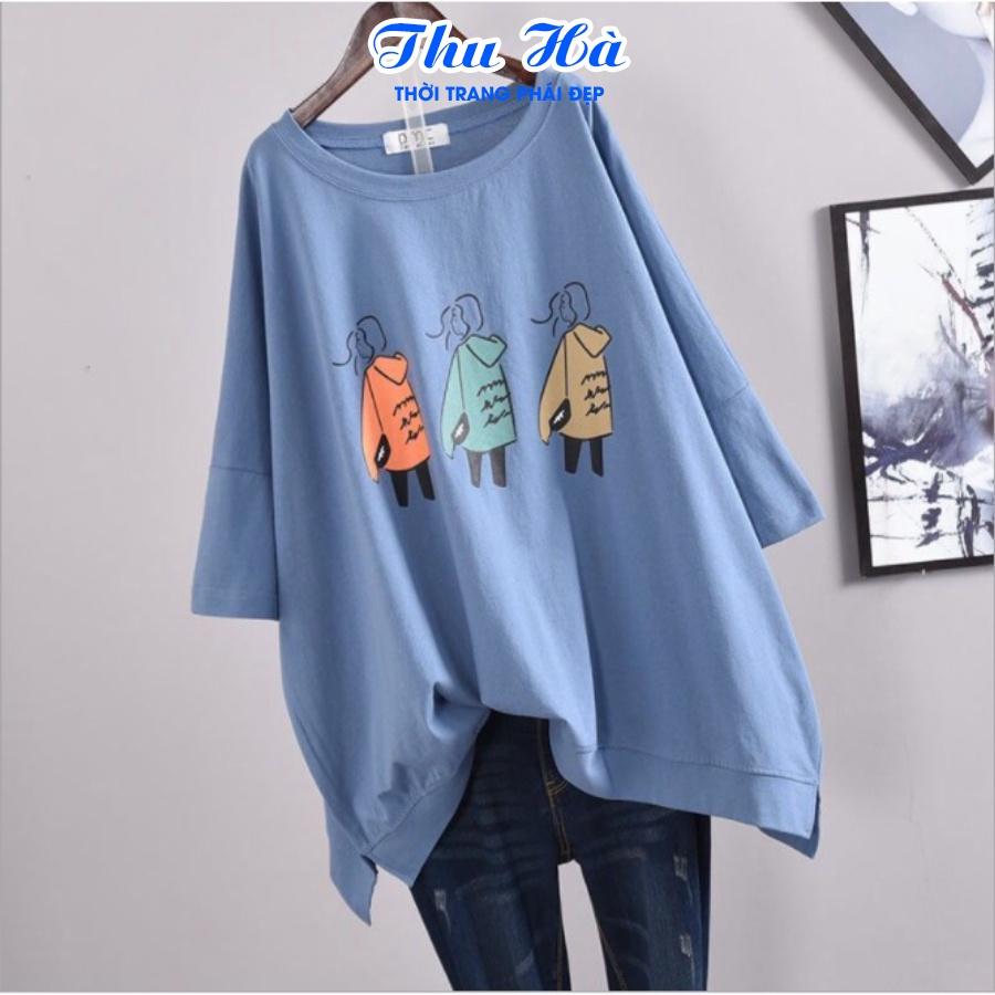 Hình ảnh Áo thun unisex tay lỡ Thu Hà áo phông form rộng chất liệu thun Cotton co giãn in hình 3 Cô Gái