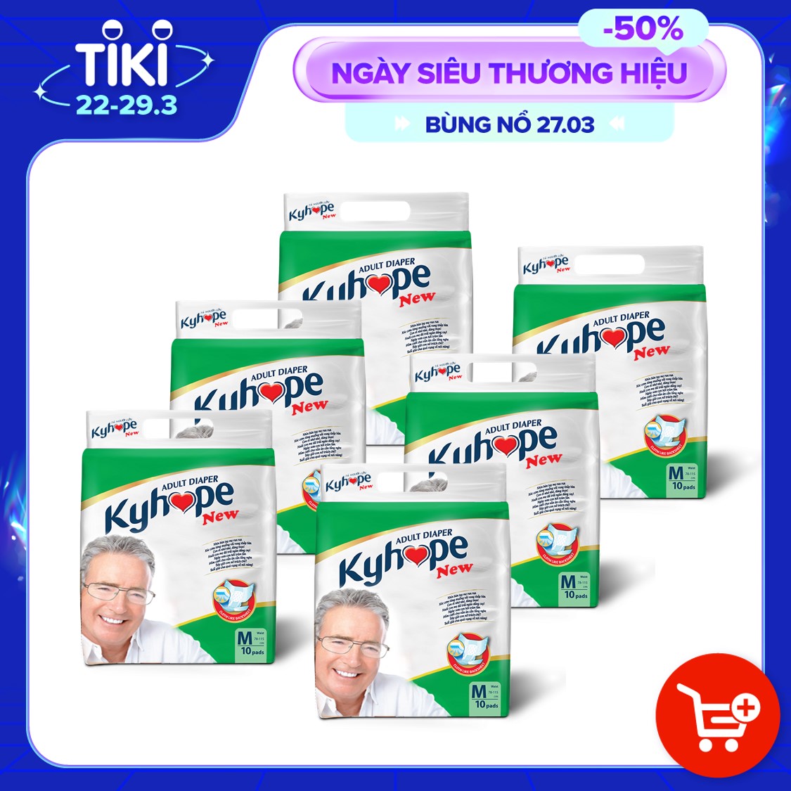 Bộ 6 gói Tã Dán KYHOPE New size M công nghệ Nhật Bản thoải mái trong mọi cử động, gói 10 miếng dành cho người lớn