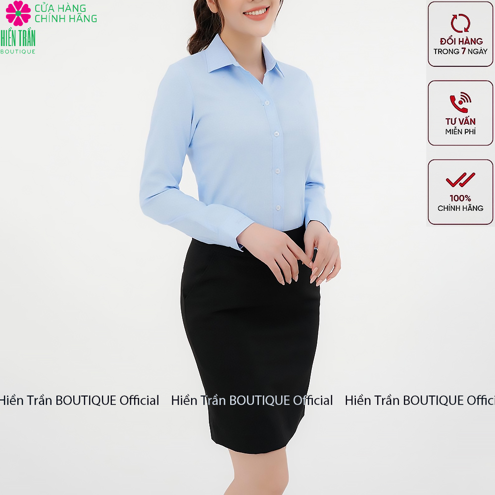 Áo sơ mi nữ Hiền Trần BOUTIQUE dài tay form rộng kiểu sơmi màu trắng xanh thời trang công sở đi học