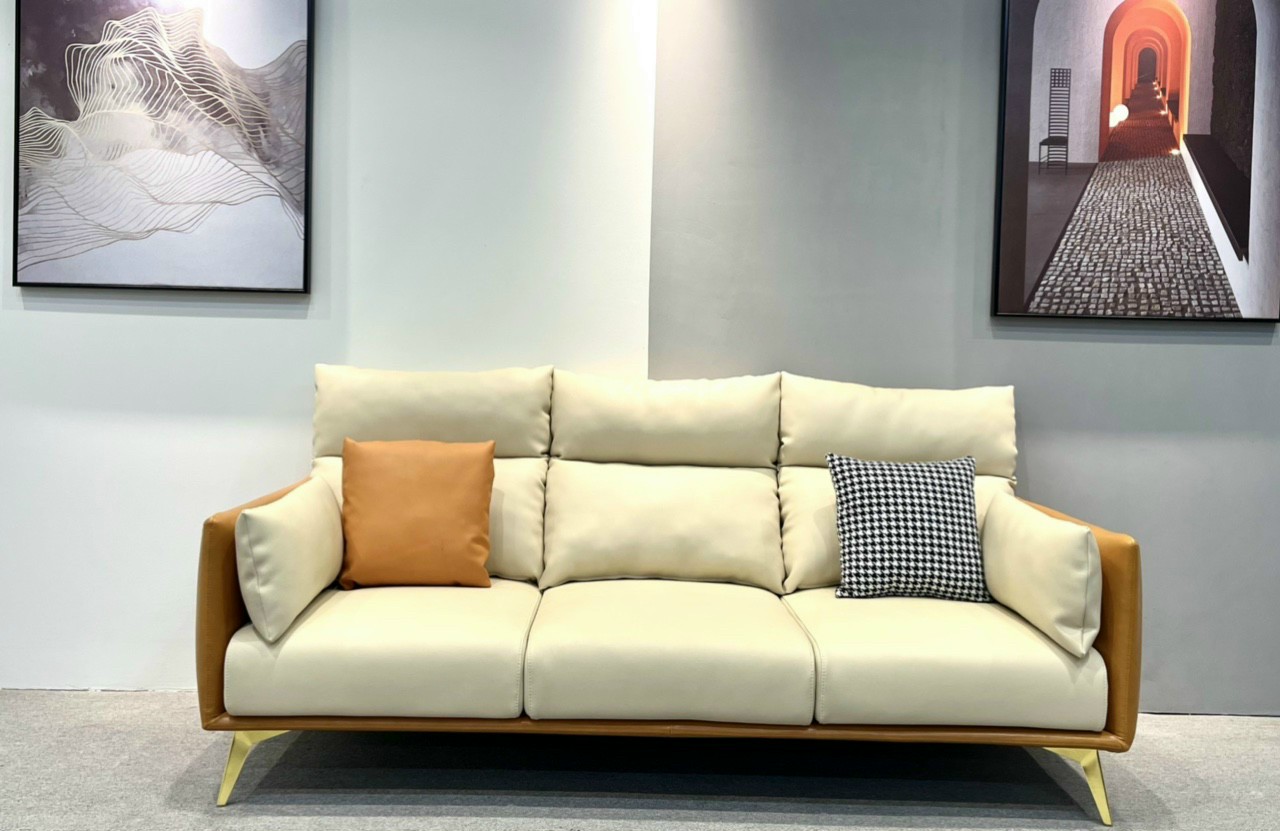 Ghế sofa băng 4 chỗ ngồi Tundo 200 x 85 cm x 85 cm màu cam đất + trắng kem