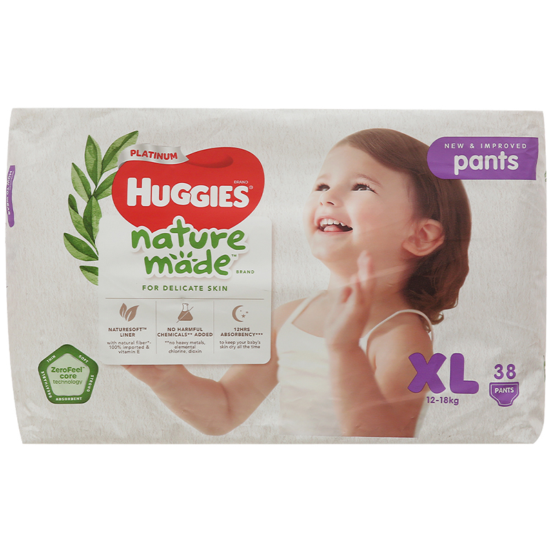 Tã quần Huggies Platinum natural made size XL 38 miếng (cho bé 12 - 18kg)