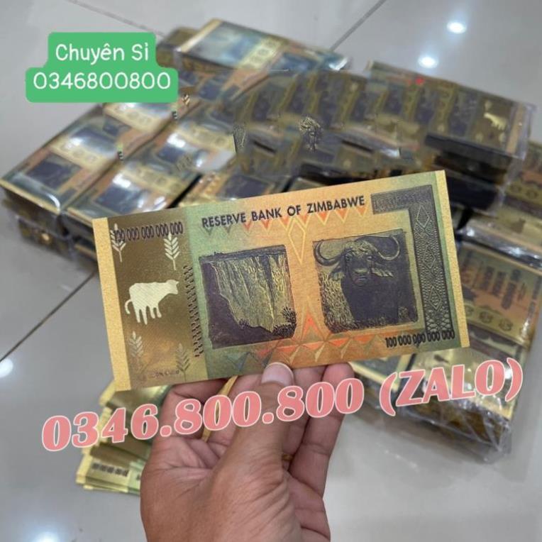 Combo 100 Tờ Zimbabwe 100 Ngàn Tỷ Plastic Mạ Vàng Siêu Đẹp - Phong Thủy May Mắn