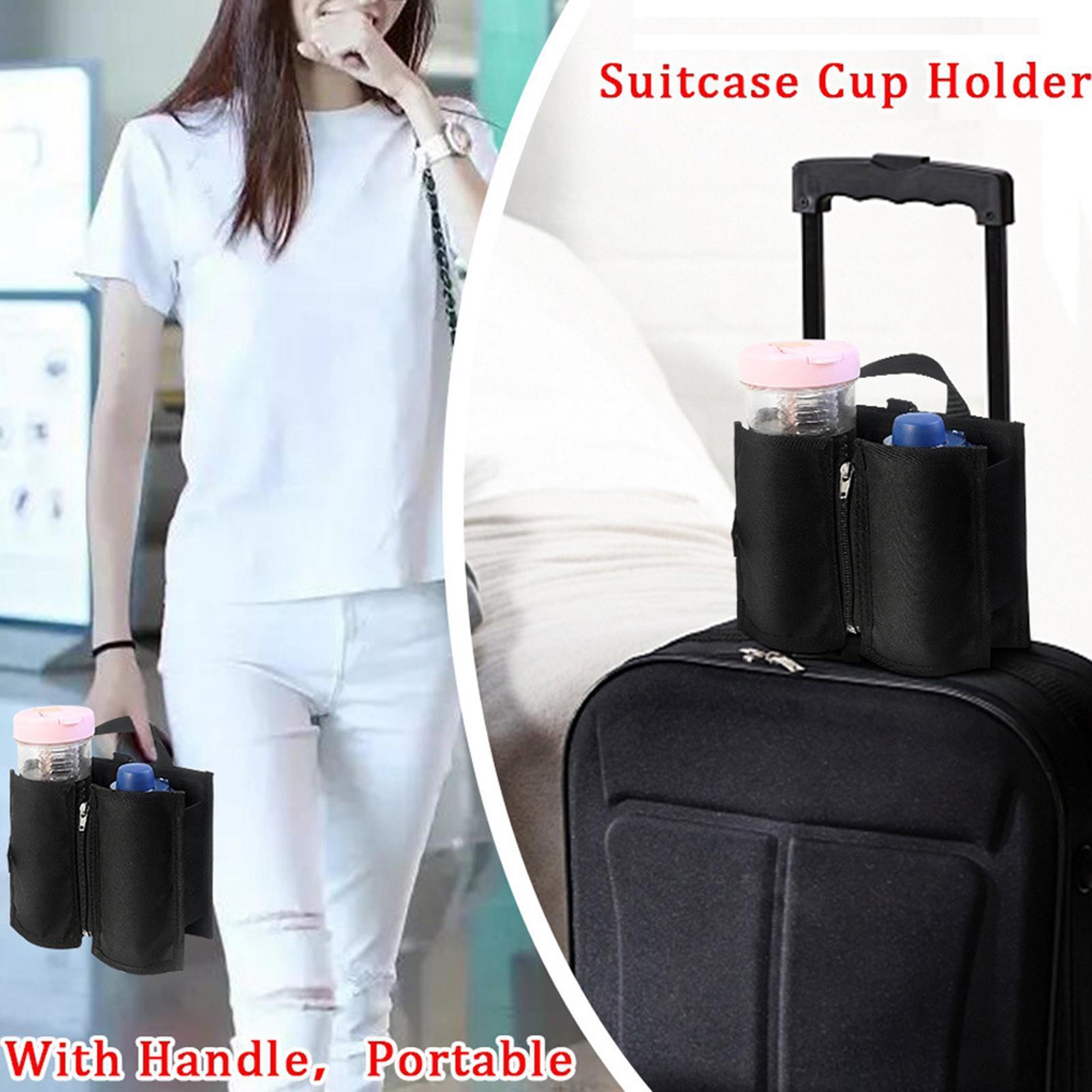 Luggage Cup Holder, Hand Free Fits on Suitcase Handles Portable Collapsible Storage Bag Drink Carrier for Gifts for Attendants