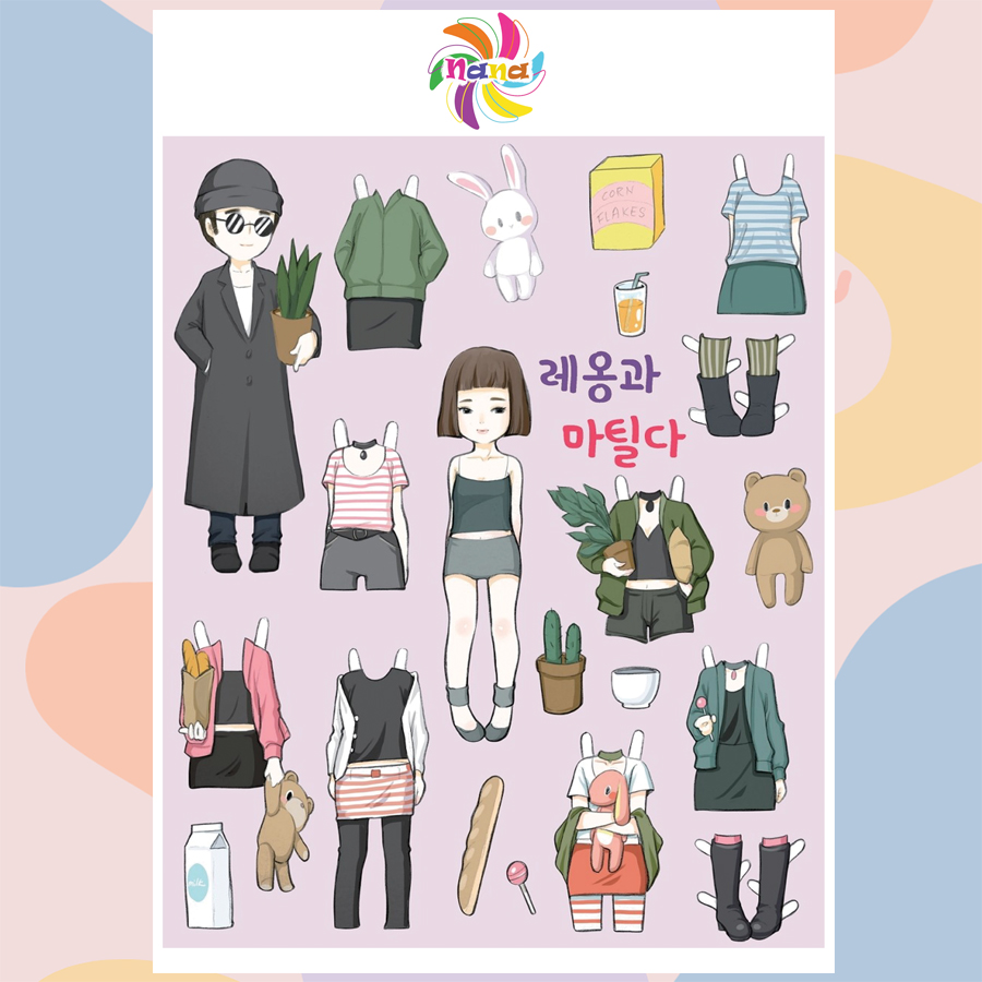 Búp bê giấy (paper doll) thay đồ thời trang đồ chơi cắt thủ công cho bé Combo 5 hình siêu đáng yêu BBG005