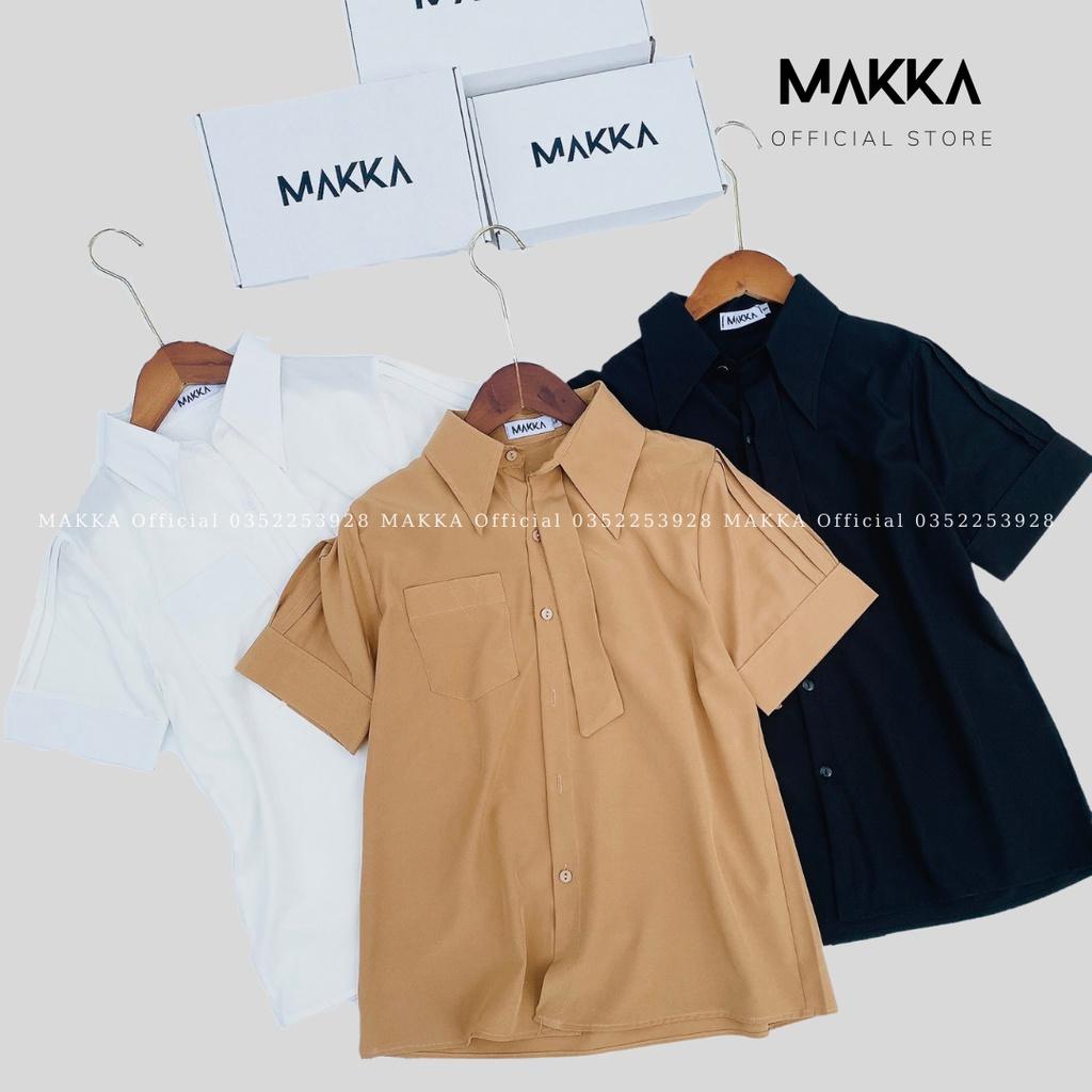 Áo sơ mi cộc tay MAKKA, áo kiểu Hàn Quốc, sơ mi dài chất lụa nhuyễn cao cấp MAKKA.SM2 Vạt cổ