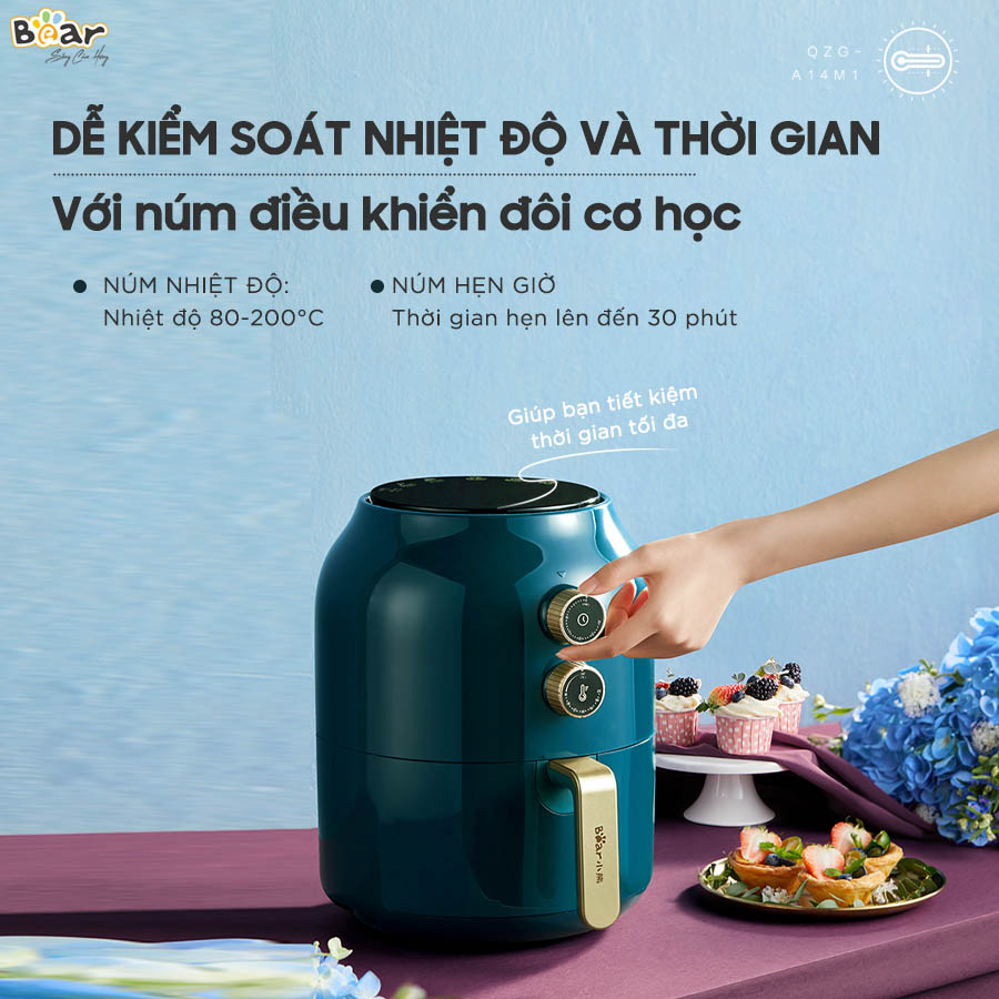 Nồi Chiên Không Dầu Bear VS-8083A Công Nghệ Nhiệt Đối Lưu 360 Độ Chiên, Lòng Nồi Tráng Men Chống Dính, Vỏ Nhựa Cao Cấp An Toàn - Hàng Chính Hãng