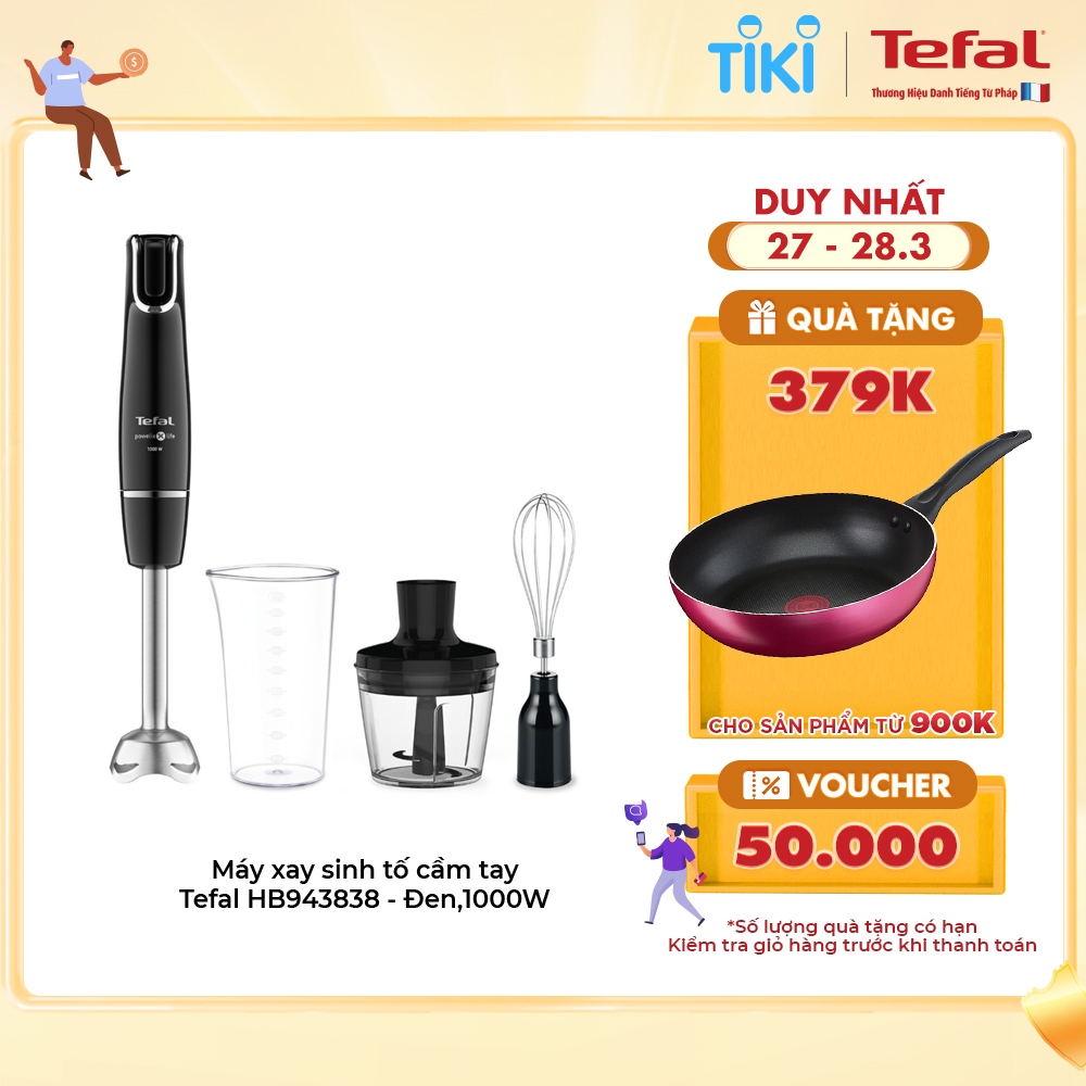 Máy xay sinh tố cầm tay Tefal HB943838 đen - Hàng chính hãng