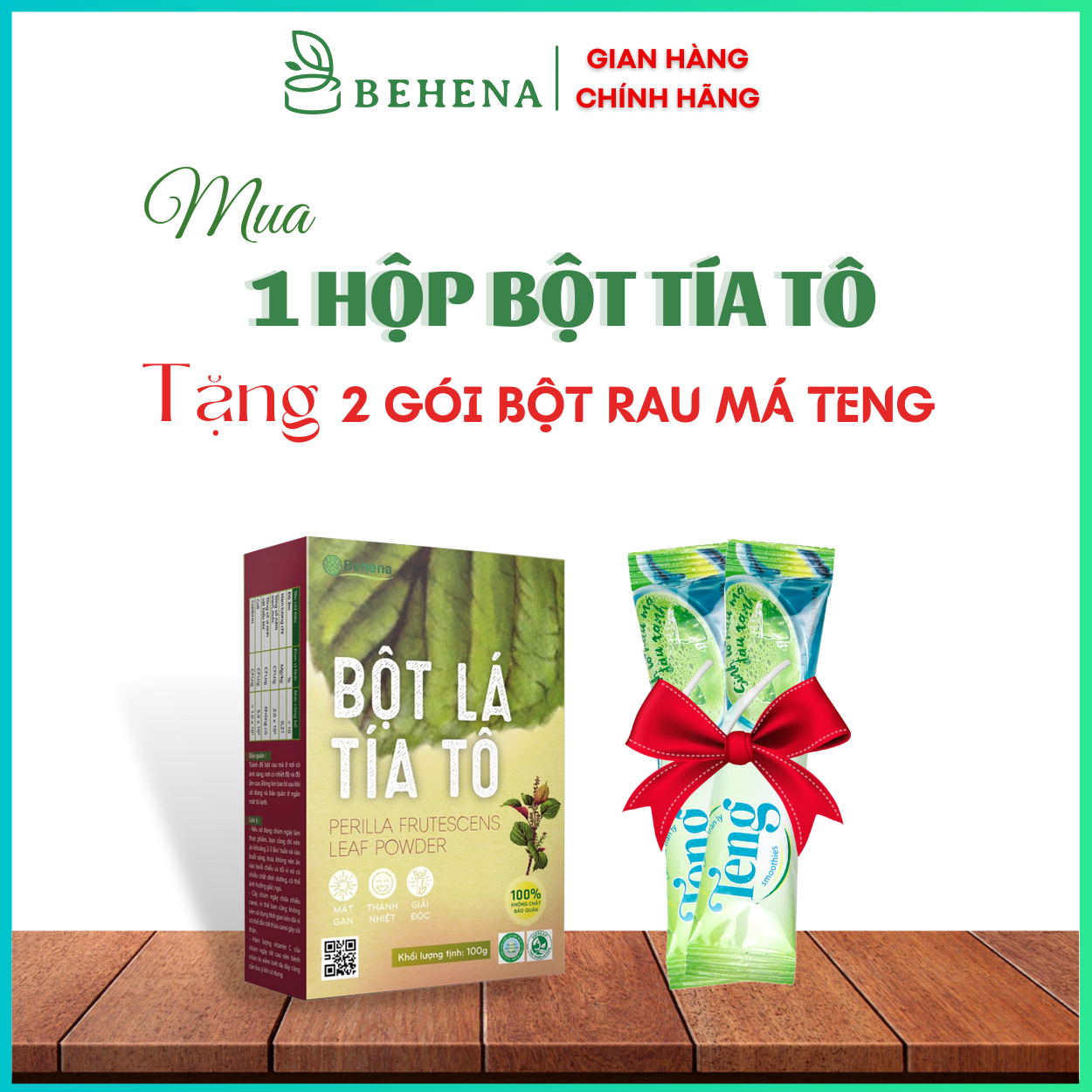 Bột tía tô nguyên chất Behena sấy lạnh công nghệ Nhật Bản giải độc gan hộp 50g