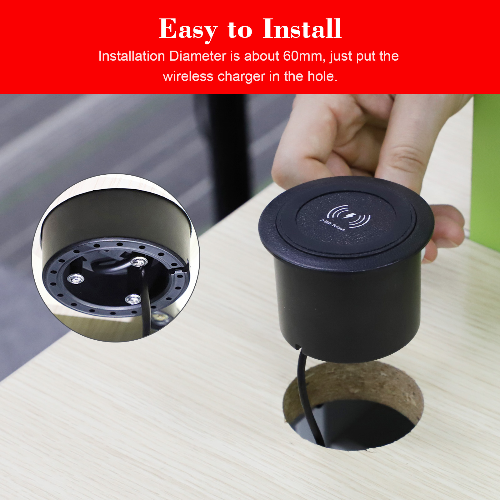 Bộ Sạc T9 Không Dây Nhúng Trên Máy Tính Để Bàn QI Với Tấm Sạc Nhanh Có 2 Cổng USB