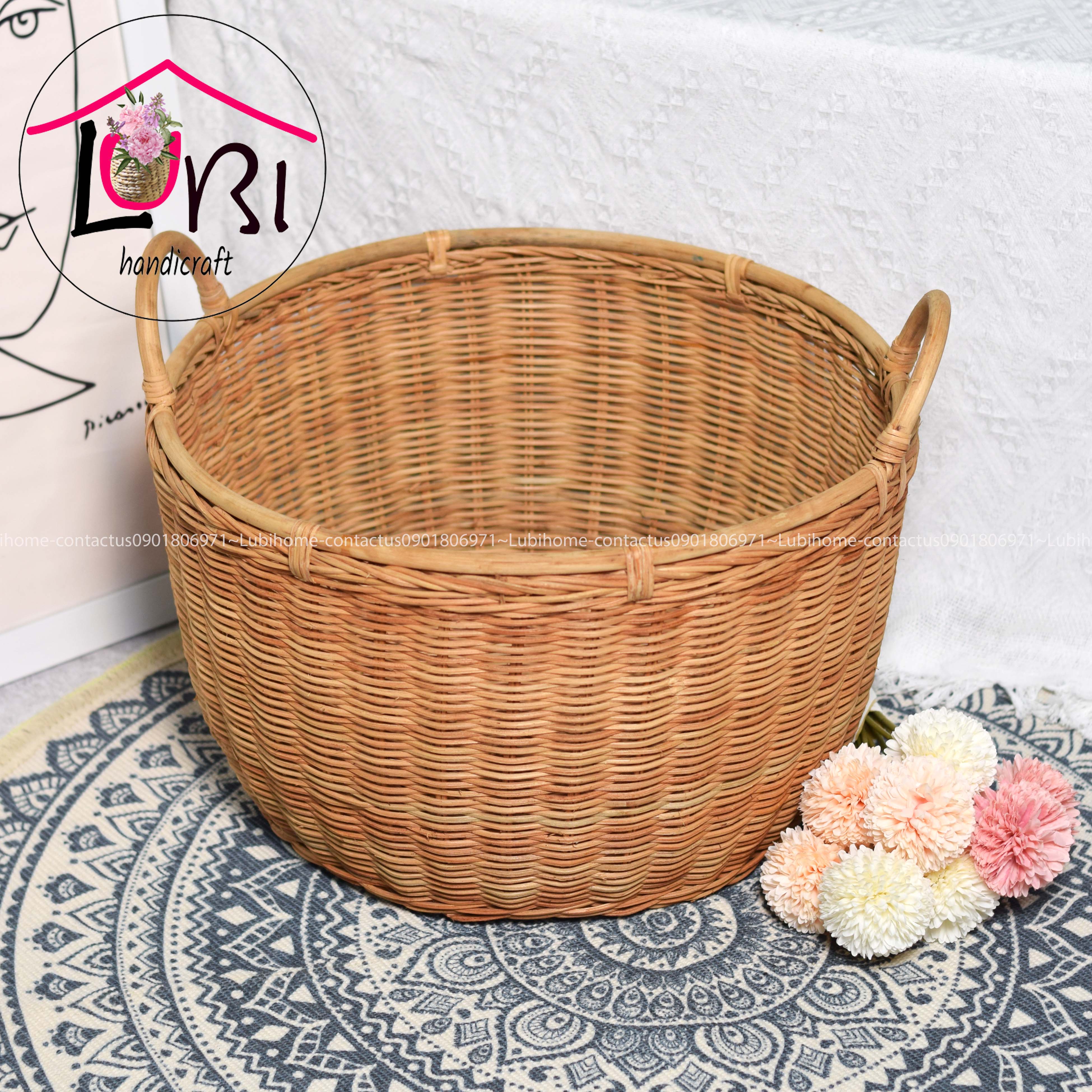 Lubihandicraft - Giỏ mây tròn đáy bầu đựng đồ - nhã nhặn