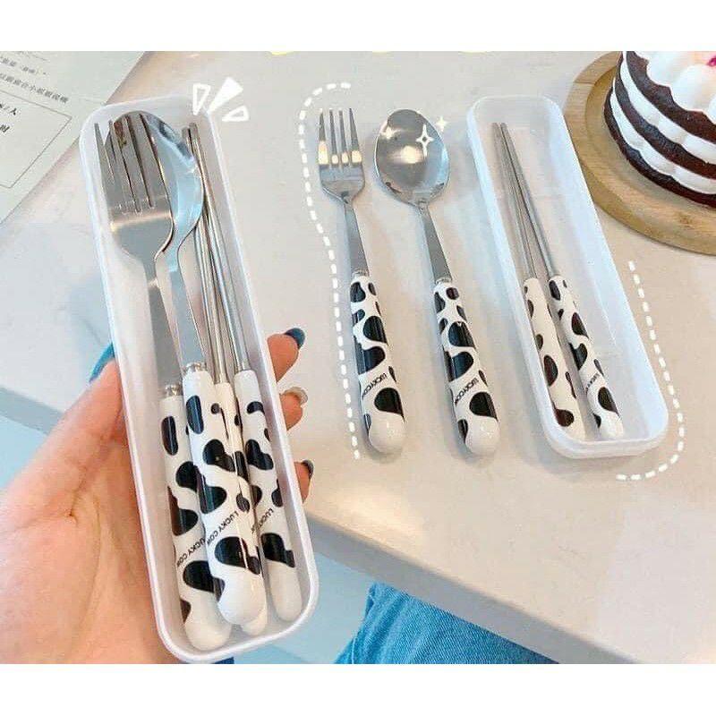 Set thìa đũa inox 304 - Thìa đũa bò sữa