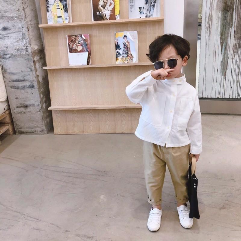 Set quần kaki mềm phối áo sơ mi cổ trụ form lửng TH002 sang chảnh cho soái ca
