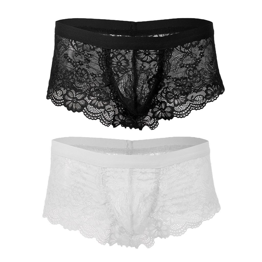 Prettyia 2 Pieces Sexy Men sheer Lace See Through Panties Briefs Underwear