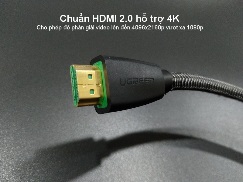 Cáp hdmi 2.0 mạ vàng hỗ trợ độ phân giải tối đa 4k/60Hz 4096x2160 hỗ trợ 3D dùng cho máy tính, máy chiếu, tivi, tivi box, PS3/4...... Dài 5m UGREEN HD118 50465 - Hàng chính hãng