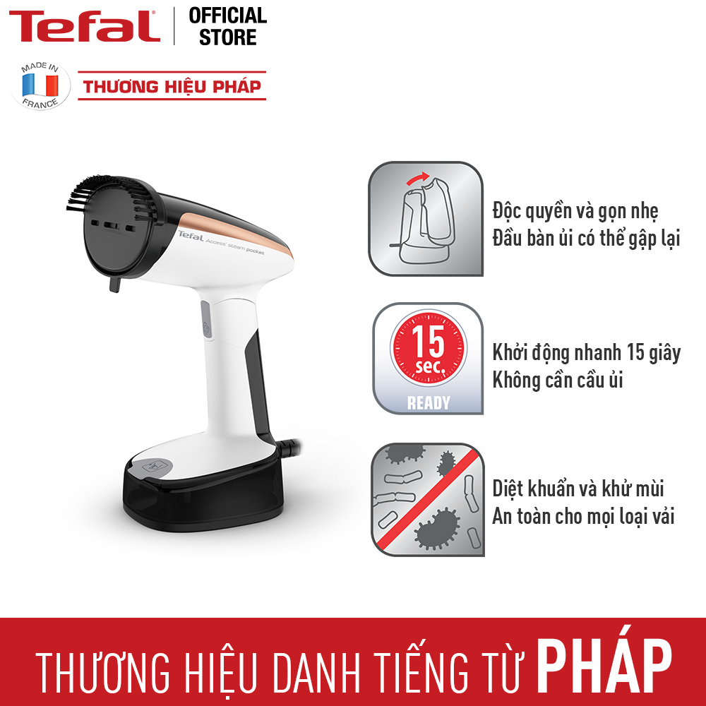 Bàn ủi hơi nước gập cầm tay tiện lợi Tefal DT3030E0-1300W - Hàng chính hãng