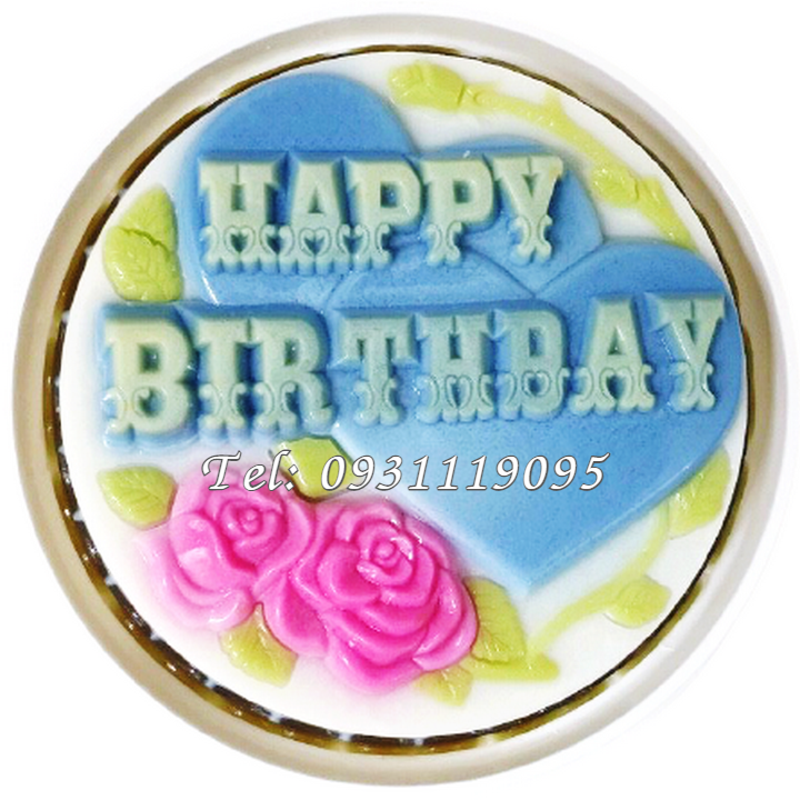 Khuôn rau câu sinh nhật trái tim đôi Happy Birthday – Khuôn hình tròn loại 25 cm - Mã số 1019