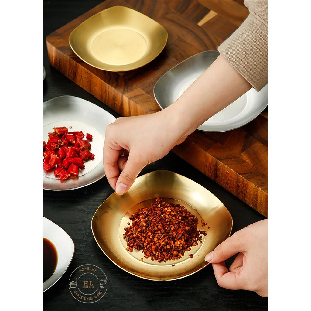 ĐĨA INOX VUÔNG VÀNG KHÔNG ĂN MÒN CAO CẤP | Khay inox chuyên dụng đựng gia vị, salat, đồ ăn vặt.... Hàn Quốc Dáng Vuông