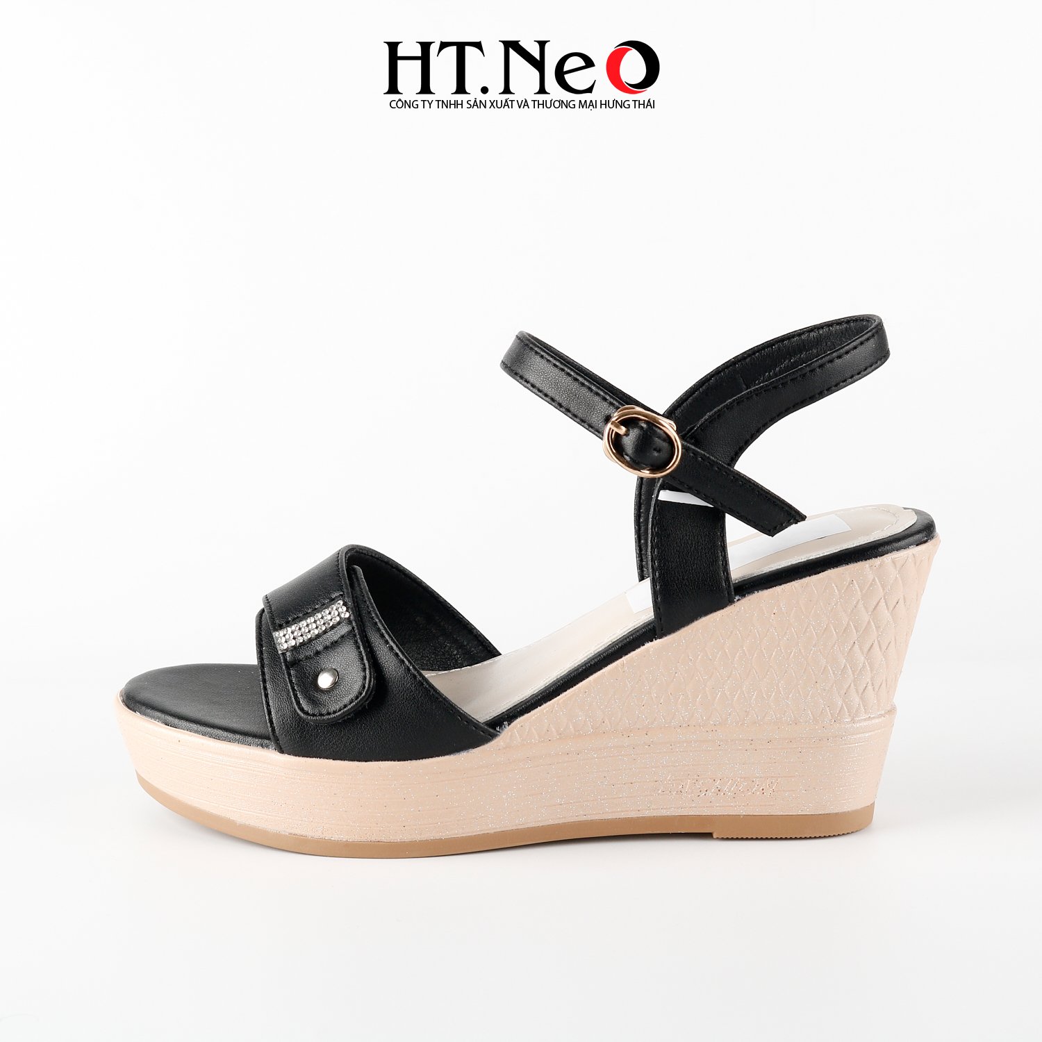 Giày Sandal Nữ, sandal nữ da thật cao cấp HT.NeO Đế Xuồng 8cm Thời Thượng Hàn Quốc