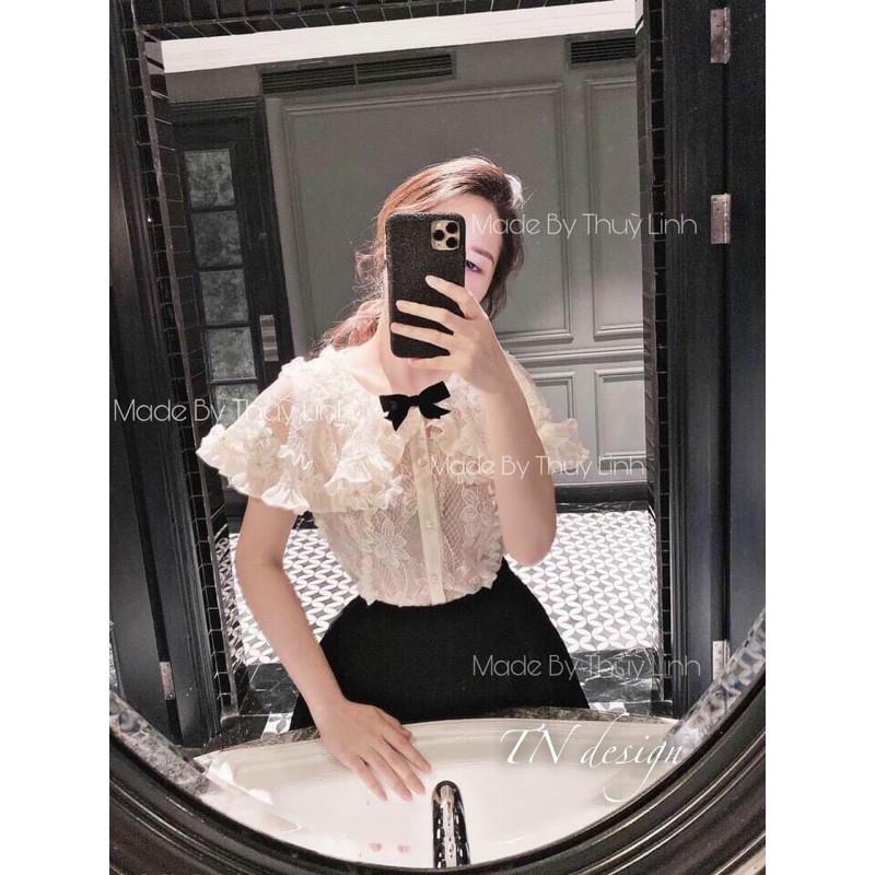 Áo sơmi ren cổ bèo nơ
