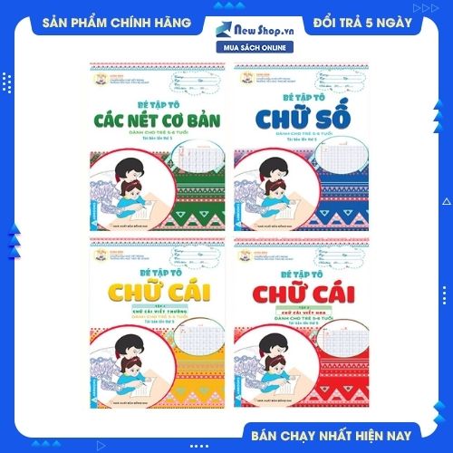 Combo Bộ Sách Bé Tập Tô - Dành Cho Trẻ 5-6 Tuổi: Bé Tập Tô Chữ Cái Tập 1 + 2, Chữ Số, Các Nét Cơ Bản (Bộ 4 Cuốn)