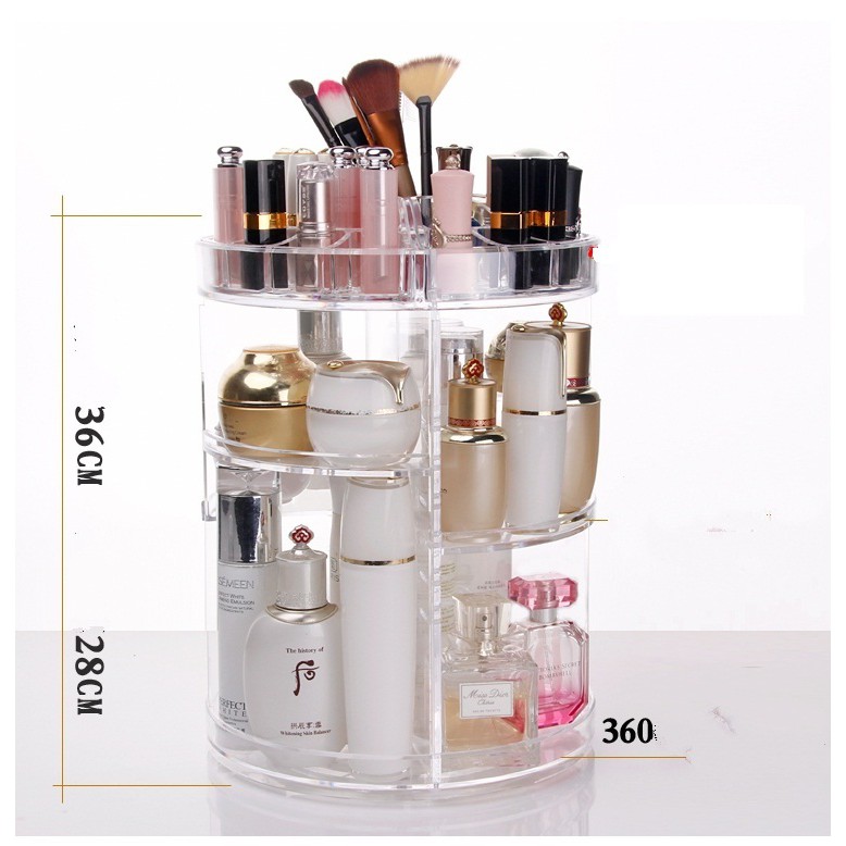 Giá để và sắp xếp mỹ phẩm cho nữ nhiều ngăn nhỏ để đồ thiết kế xoay 360 độ - Kệ mỹ phẩm để bàn bằng nhựa meka trong suốt mang tính thẩm mỹ cao
