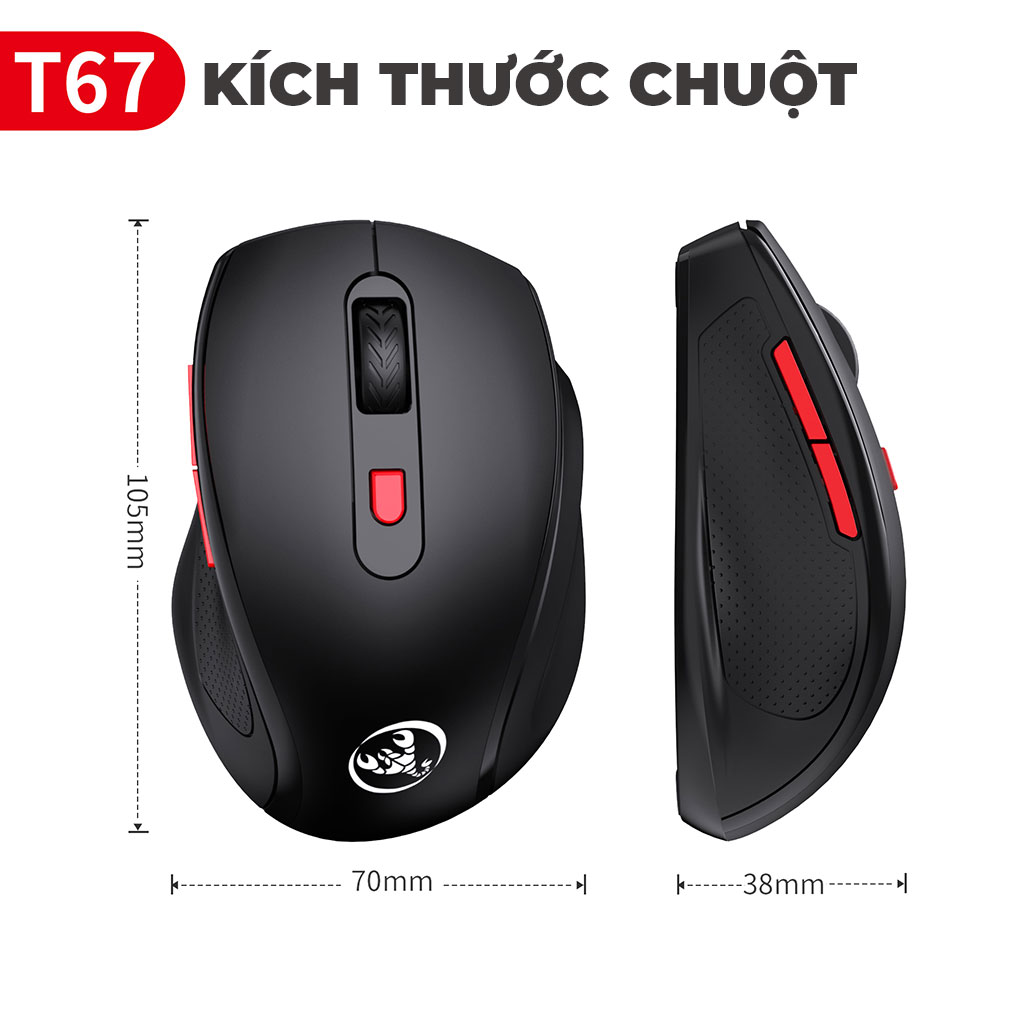 Chuột không dây HXSJ T67 6 nút cầm tay công thái học dùng cho văn phòng chơi game chuyên nghiệp - hàng chính hãng