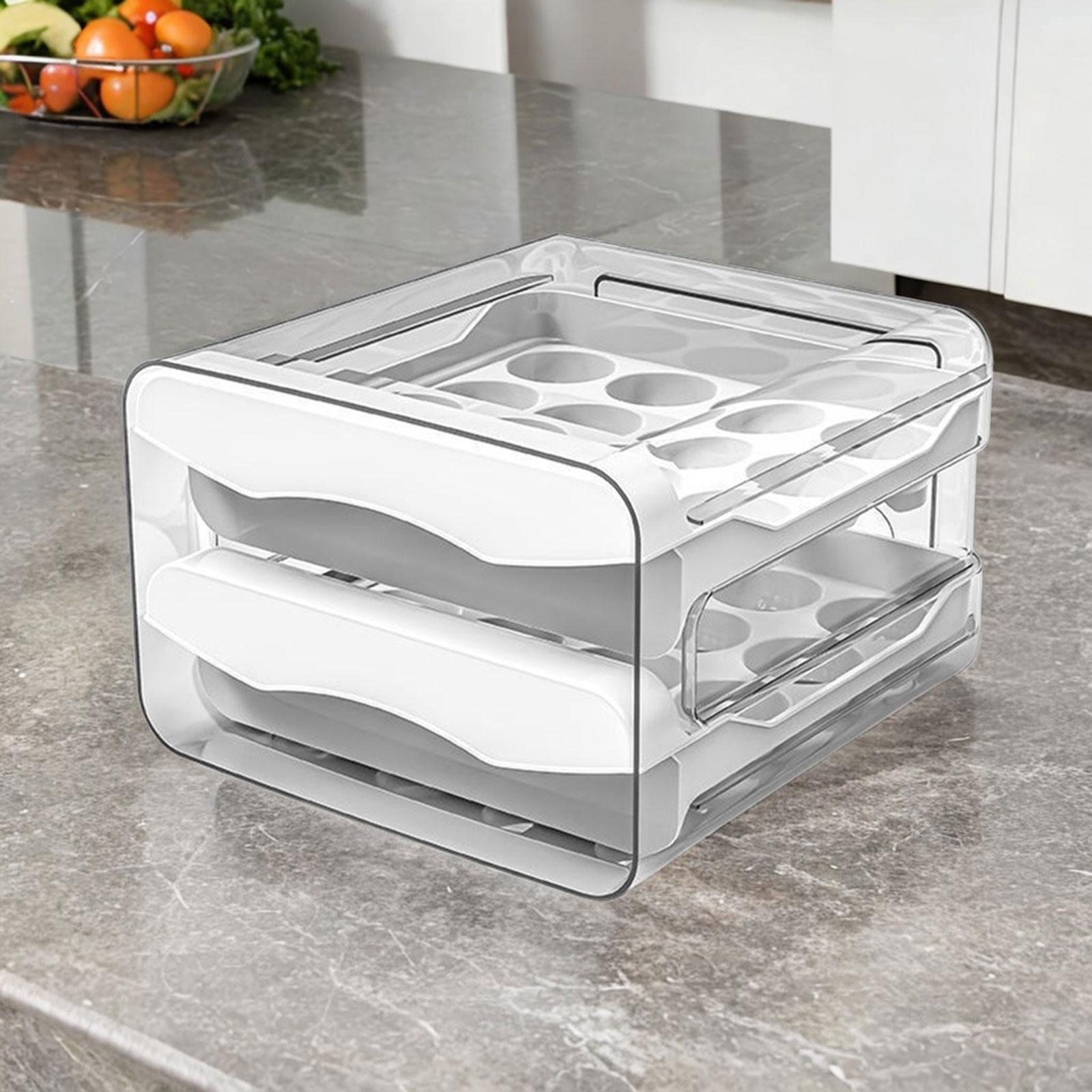 Egg Holder for Fridge Egg Fresh Storage Box Space Saving Large Capacity 2 Layers Egg Tray Egg Storage Container for for Kitchen Refrigerator