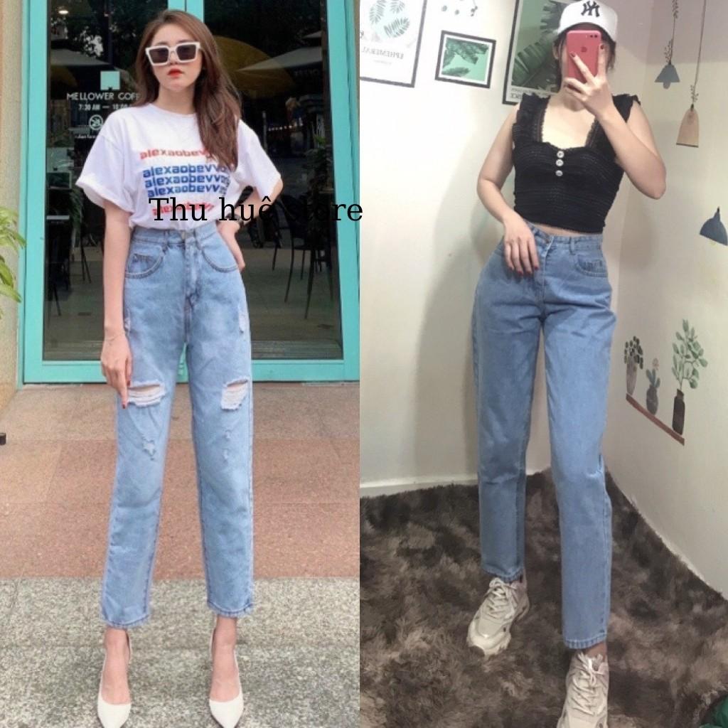 Quần Baggy Jean Cạp Cao Rách Kiểu Phong Cách ULZANG Cho Nữ