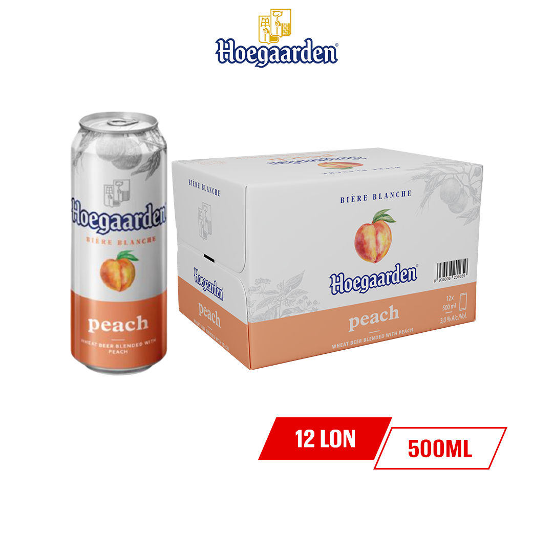 Thùng 12 Lon Bia Hoegaarden Peach - Bia Bỉ Vị Đào(500ml/Lon)