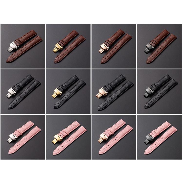 Dây đồng hồ da nữ nam khóa bướm ĐÔI da bò thật size 12mm 14mm 16mm 18mm 19mm 20mm 21mm 22mm 24mm