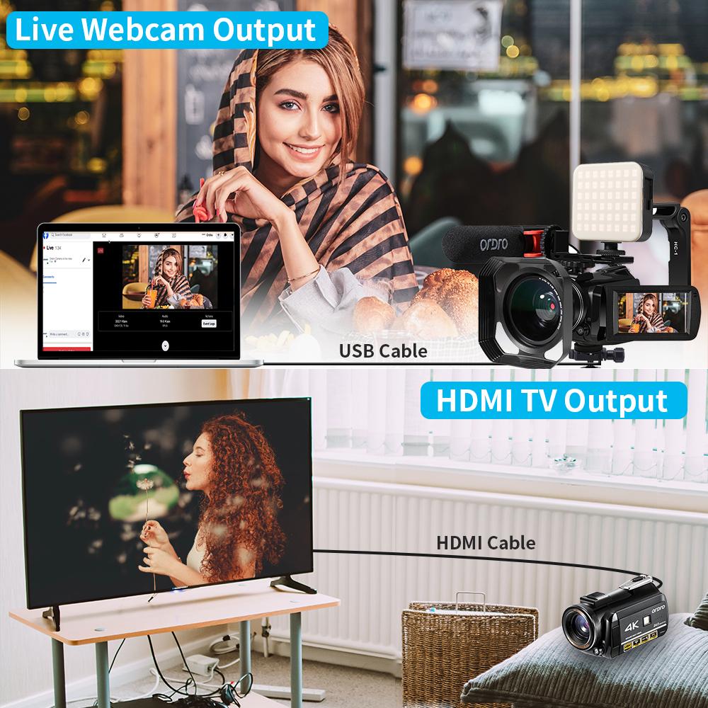 ORDRO AC3 4K Máy quay video kỹ thuật số Máy quay phim Tầm nhìn ban đêm Tầm nhìn hồng ngoại 캠코더 Filmadora are